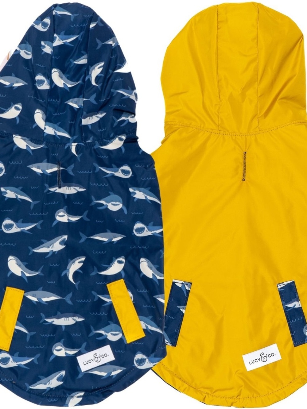 Lucy & Co. Shark Attack Reversible Raincoat for Dogs Size M